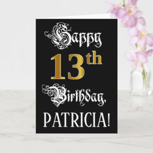13e verjaardag — Fancy script; Faux Gold Kijk; naa Kaart