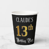 13e verjaardag — Fancy script, Faux Gold look Papieren Bekers (Achterkant)