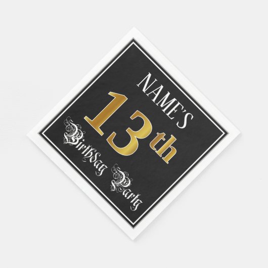 13e verjaardag — Fancy script, Faux Gold look Servet (Hoek)