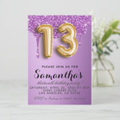 13e verjaardag Faux Glitter Uitnodiging (Staand voorkant)