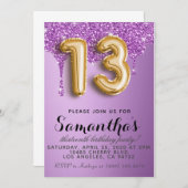 13e verjaardag Faux Glitter Uitnodiging (Voorkant / Achterkant)