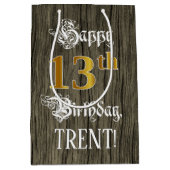 13e verjaardag: Faux Gold look & Faux Wood Pattern Medium Cadeauzakje (Voorkant)