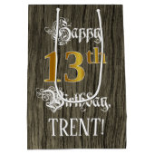 13e verjaardag: Faux Gold look & Faux Wood Pattern Medium Cadeauzakje (Achterkant)