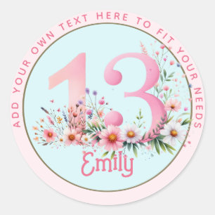 13e verjaardag Fee Roze Bloemen Prinses Sprookje Ronde Sticker