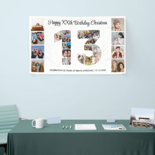 13e verjaardag feest nummer 13 fotocollage spandoek (Beurs)