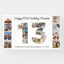 13e verjaardag feest nummer 13 fotocollage spandoek