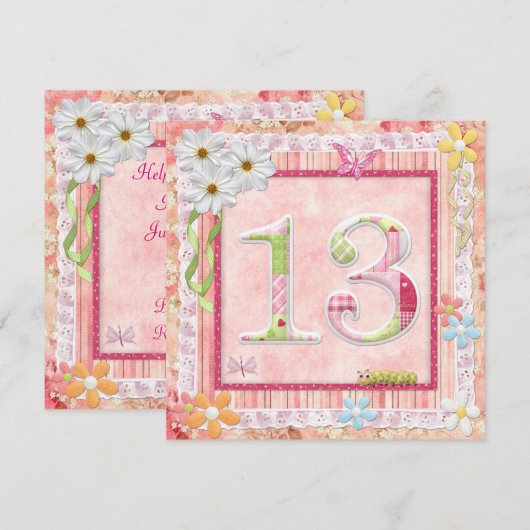 13e verjaardag feest scrapbooking stijl kaart (Voorkant / Achterkant)