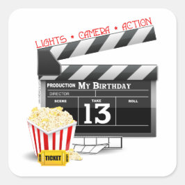 13e verjaardag filmpartij vierkante sticker