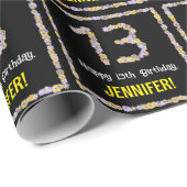 13e verjaardag: Floral Flowers Number, Custom Name Cadeaupapier (Rol Hoek)