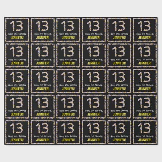 13e verjaardag: Floral Flowers Number, Custom Name Cadeaupapier (Zoom)