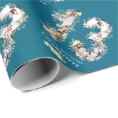 13e verjaardag Foto Blauwgroen Collage Yellow Flow Cadeaupapier (Rol Hoek)