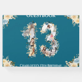 13e verjaardag Foto Blauwgroen Collage Yellow Flow Gastenboek