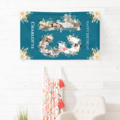 13e verjaardag Foto Collage Blauwgroen Yellow Flow Spandoek (Insitu)