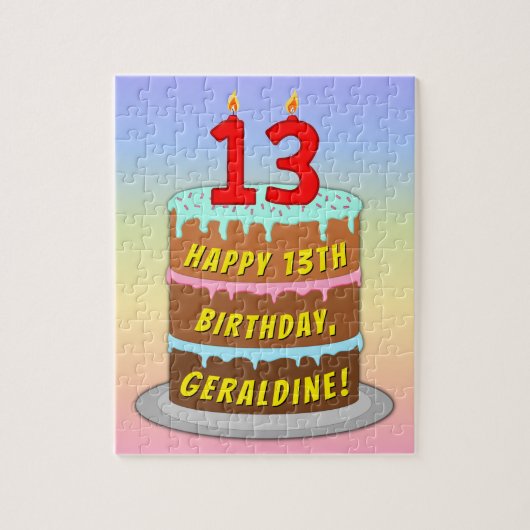13e verjaardag: Fun Cake and Candles + Custom Name Legpuzzel (Verticaal)