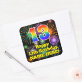 13e verjaardag: Fun Fireworks Kijk, regenboog # 13 Vierkante Sticker (Envelop)