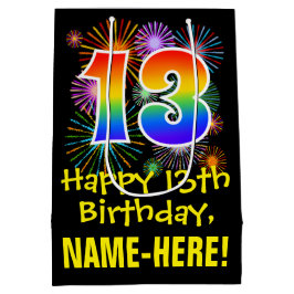 13e verjaardag: Fun Fireworks Pattern + Rainbow 13 Medium Cadeauzakje