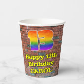 13e verjaardag: Fun Graffiti-geïnspireerde regenbo Papieren Bekers (Voorkant)