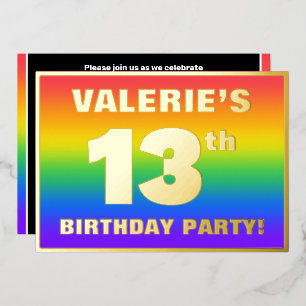 13e verjaardag: Fun, kleurrijk regenboogpatroon Folie Uitnodiging