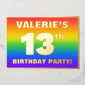 13e verjaardag: Fun, kleurrijk regenboogpatroon Folie Uitnodiging (Voorkant)