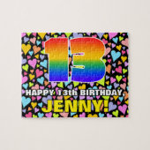 13e verjaardag — Fun, liefhebbende hartvormen + "1 Legpuzzel (Horizontaal)