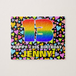 13e verjaardag — Fun, liefhebbende hartvormen + "1 Legpuzzel