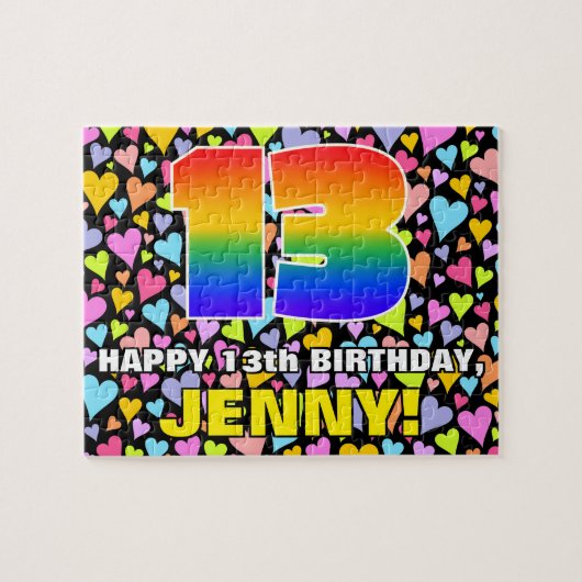 13e verjaardag — Fun, liefhebbende hartvormen + "1 Legpuzzel (Horizontaal)