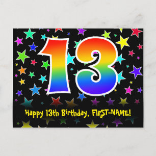 13e verjaardag: Fun Stars Patroon, Regenboog 13, N Briefkaart