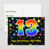 13e verjaardag: Fun Stars-patroon, Regenboog 13, N Briefkaart (Voorkant / Achterkant)