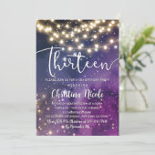 13e Verjaardag Galaxy Paarse Sterren String Lights Kaart (Staand voorkant)