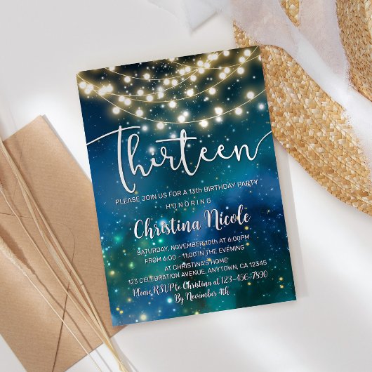 13e verjaardag Galaxy Turquoise Blauw Groen Kaart