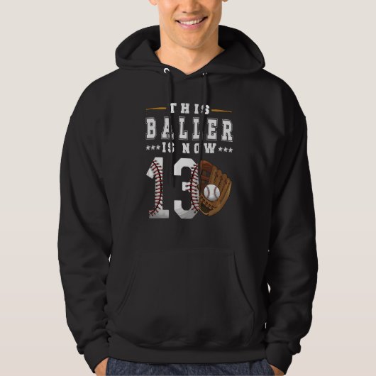 13e verjaardag Gift Baseball Player 13-jarige jong Hoodie (Voorkant)