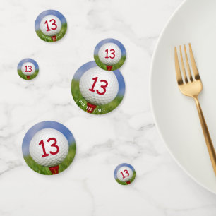 13e verjaardag golfbal op rood t-shirt confetti