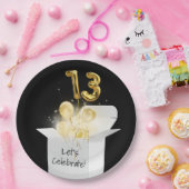 13e verjaardag goudballonnen in witte doos papieren bordje (Feest)