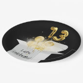 13e verjaardag goudballonnen in witte doos papieren bordje (Gekanteld)
