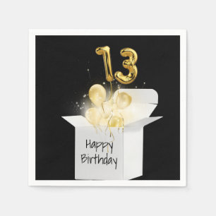 13e verjaardag goudballonnen in witte doos servet
