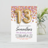 13e verjaardag gouden confetti uitnodiging (Staand voorkant)