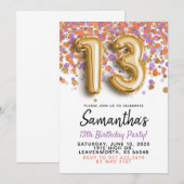 13e verjaardag gouden confetti uitnodiging (Voorkant / Achterkant)