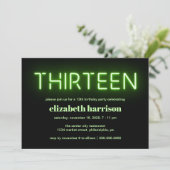 13e verjaardag Green Neon Lights Kaart (Staand voorkant)