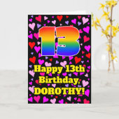 13e verjaardag: Heatpatroon liefhebbend, regenboog Kaart (Gele Bloem)