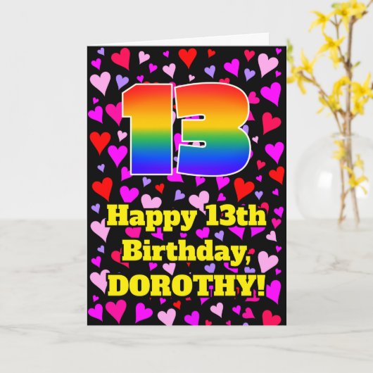 13e verjaardag: Heatpatroon liefhebbend, regenboog Kaart (Gele Bloem)