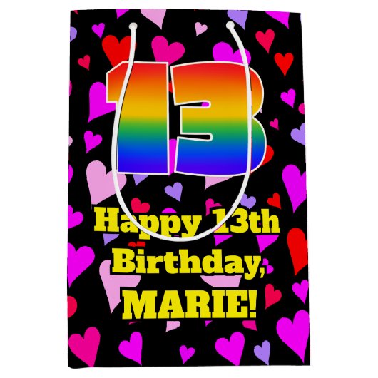 13e verjaardag: Heatpatroon liefhebbend, regenboog Medium Cadeauzakje (Voorkant)