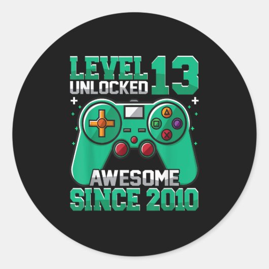 13e verjaardag Jongen Niveau 13 Onvergrendeld Gewe Ronde Sticker (Voorkant)