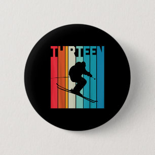 13e Verjaardag Jongen Retro Ski Lover Skier 13 Jaa Ronde Button 5,7 Cm