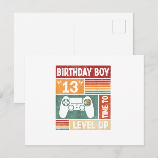 13e verjaardag Jongen Tijd om te Levelen Videogame Briefkaart (Voorkant / Achterkant)