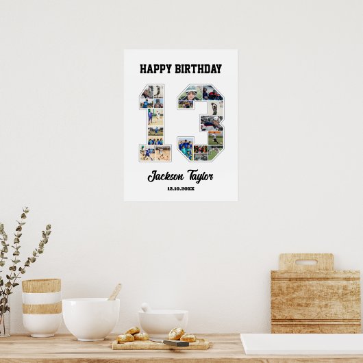 13e verjaardag Jubileum nummer 13 fotocollage Poster (Keuken)