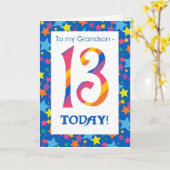 13e verjaardag Kaart voor kleinzoon, strepen en st (Gele Bloem)