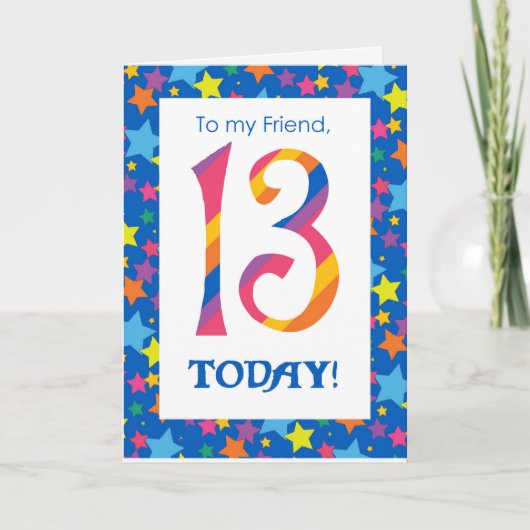 13e verjaardag Kaart voor Vriend, Stripes en sterr (Voorkant)