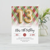 13e verjaardag kerst gouden uitnodiging (Staand voorkant)