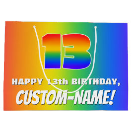 13e verjaardag: kleurrijk, vun regenboogpatroon # groot cadeauzakje