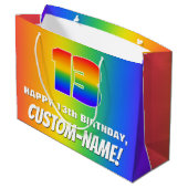 13e verjaardag: kleurrijk, vun regenboogpatroon # groot cadeauzakje (Achterkant Gekanteld)